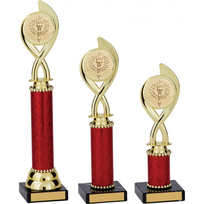 SWIRL COLUMN PLASTIC TROPHY - WITH CHOICE OF SPORTS CENTRE - 3 SIZES